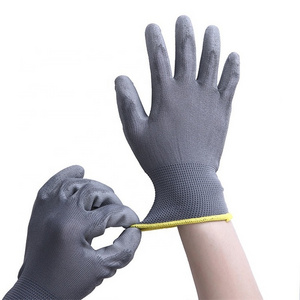 Gray PU Coated Palm Gloves PU Coating Rubberized Gloves 13 Needle Nylon Dip Hanging Rubber Stain Resistant Non-slip Gloves