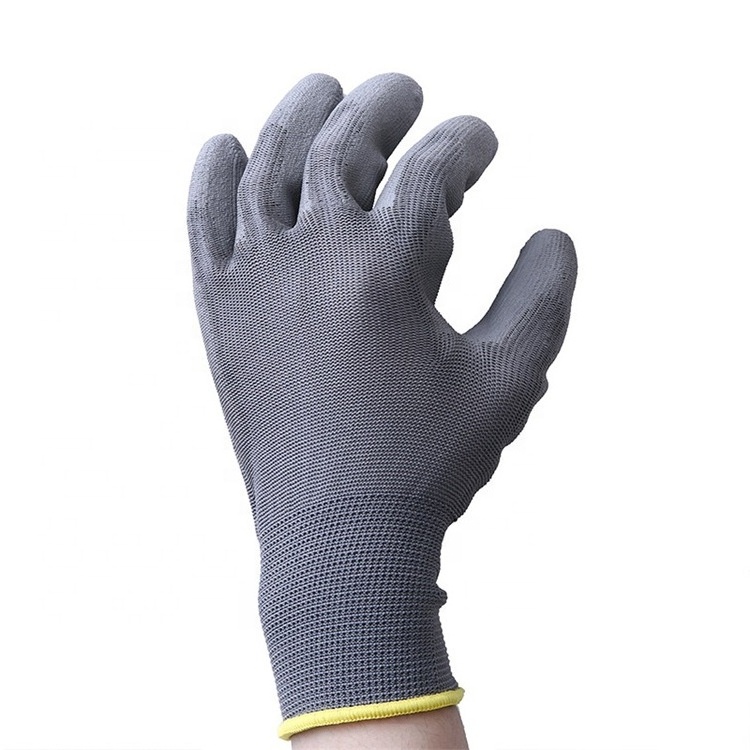 Gray PU Coated Palm Gloves PU Coating Rubberized Gloves 13 Needle Nylon Dip Hanging Rubber Stain Resistant Non-slip Gloves