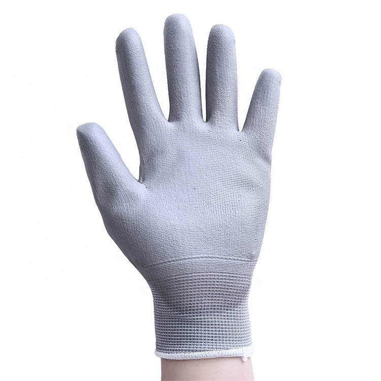 Gray PU Coated Palm Gloves PU Coating Rubberized Gloves 13 Needle Nylon Dip Hanging Rubber Stain Resistant Non-slip Gloves