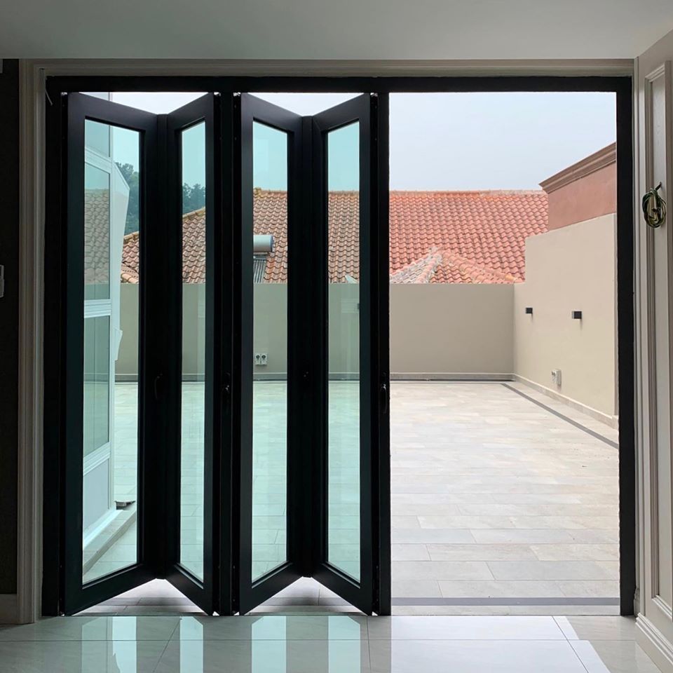 Aluminum folding door customized waterproof exterior aluminium glass bifold patio sliding bi folding door glass front entry doo