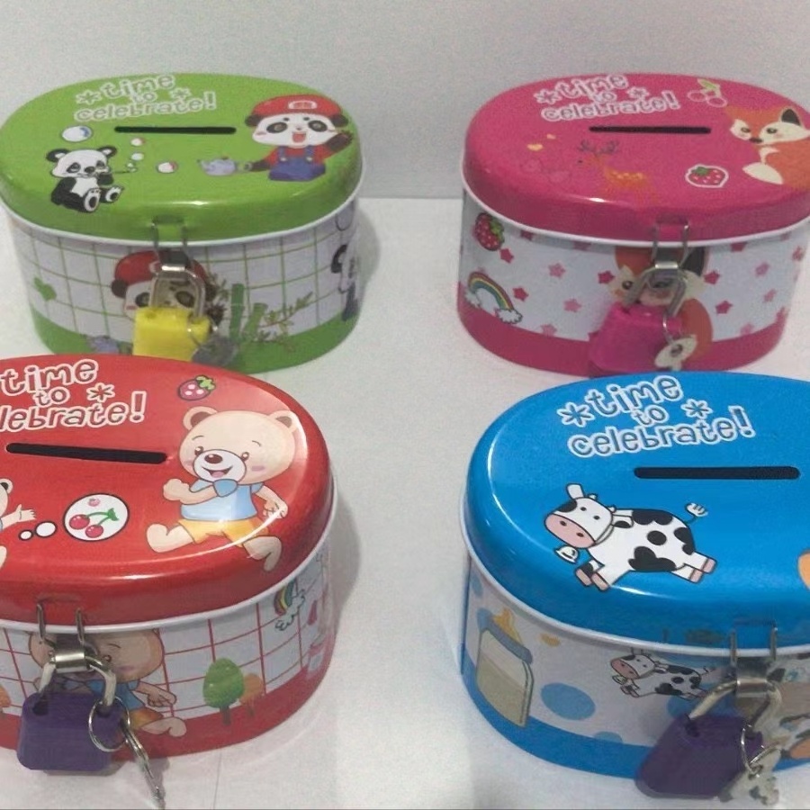 New Style Mini Metal Tin Can Coin Bank For Kids Money Saving Piggy Bank With Lock