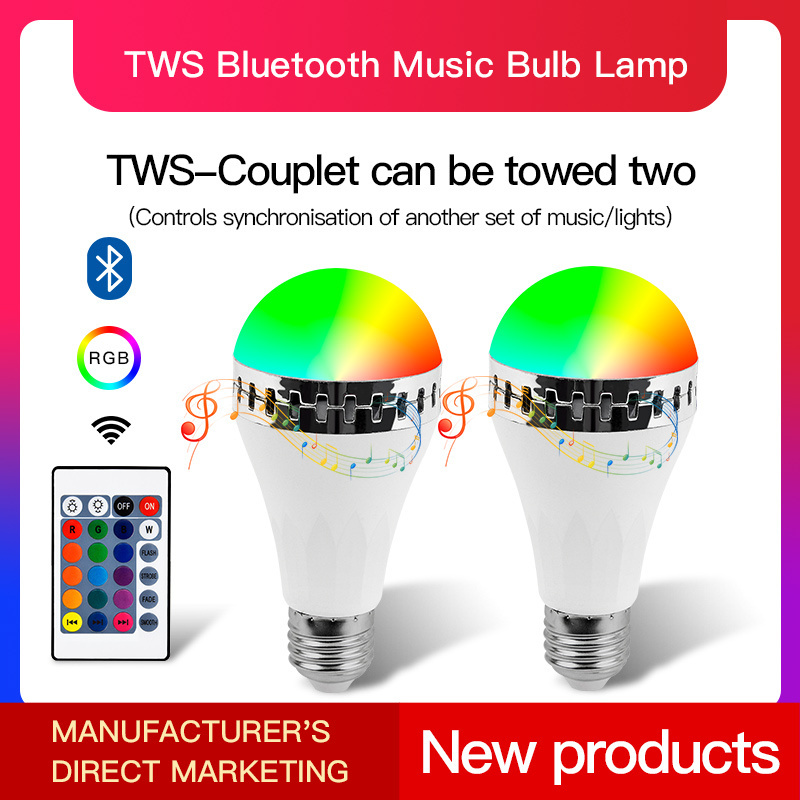 Smart RGB E27 Blue tooth LED Music Bulb Audio BT Speaker Lamp Color Changeable Remote Control Dimmable LED Wireless Light Bulb