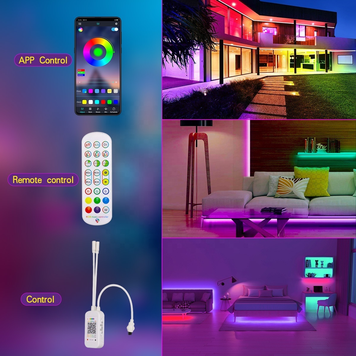 Waterproof 12V 5050 RGB Bluetooth 18LED 30LED 5M 10M 15M 20M 30M LED Strip Lights with Remote Control Power Adapter Roop Light