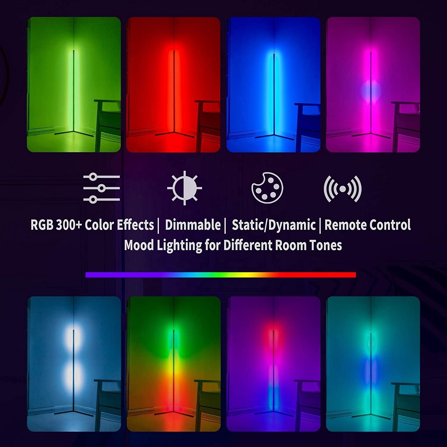 Smart Decoration Gaming Living Room RGB Stand Lights Remote Control Designer Modern Black Shelf LED Corner Landing Floor Lamp