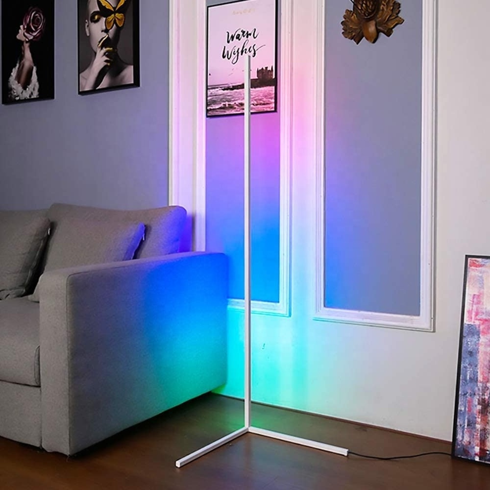 Smart Decoration Gaming Living Room RGB Stand Lights Remote Control Designer Modern Black Shelf LED Corner Landing Floor Lamp