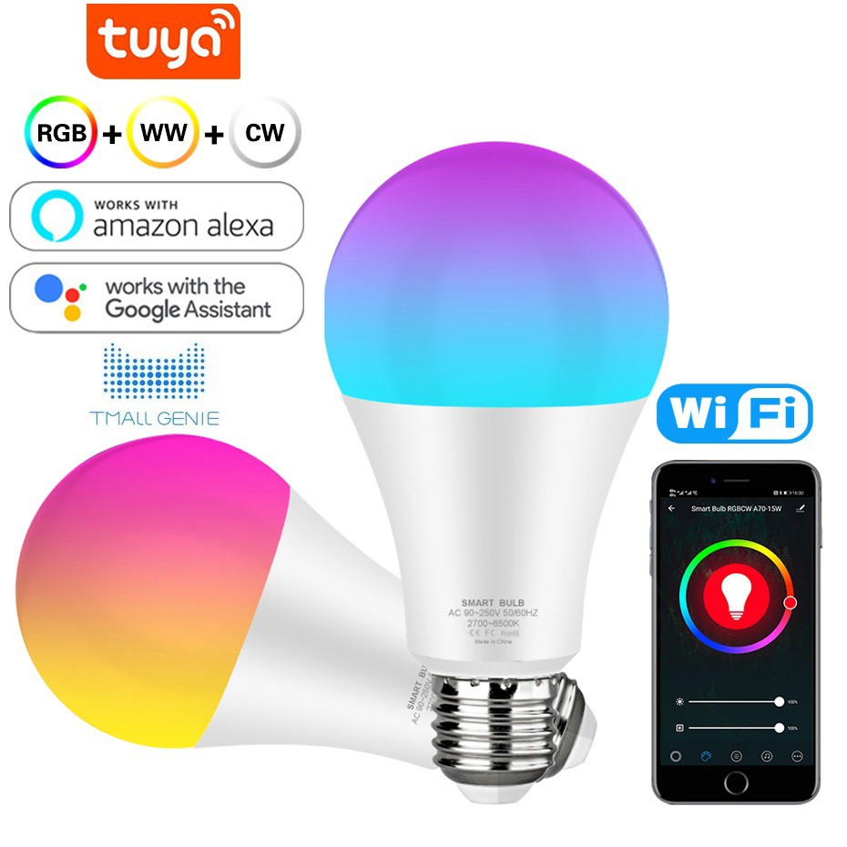 Tuya Smart Light Bulb App Control 2700K-6500K RGBCW+CCT Smart Bulb Google Home 9W E26 E27 B22 A60 LED Tuya wifi Smart Life Bulb