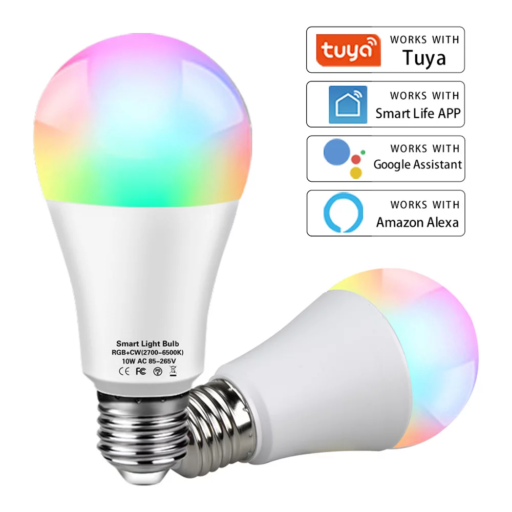 Tuya Smart Light Bulb App Control 2700K-6500K RGBCW+CCT Smart Bulb Google Home 9W E26 E27 B22 A60 LED Tuya wifi Smart Life Bulb