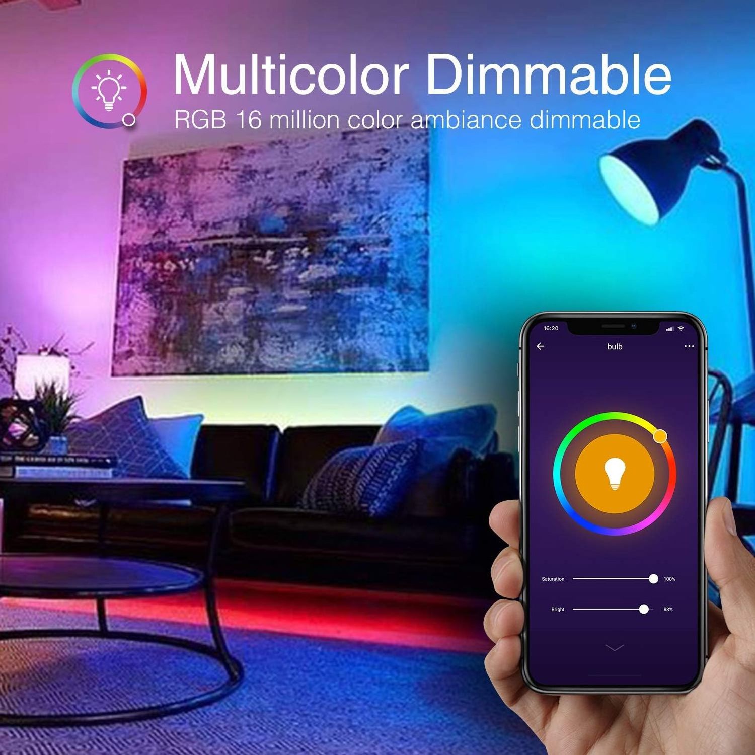 Tuya Smart Home Light RGBCW WiFi Color Changing Compatible with Alexa Google Home Assistant A19 E26 E27 9W Multicolor LED Bulb