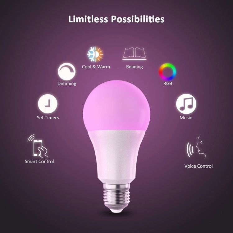 E26 A19 Google Assistant Dimmable 9W WiFi Phone Remote Multi Color Changing LED Alexa Smart Control Home Lights E27 Light Bulb