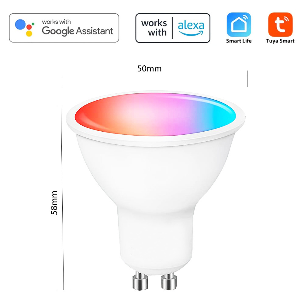 5W Tuya Smart Home Alexa Google APP Voice Control GU10 LED WiFi BLE Dimmable RGB CCT Colorful Changing Smart Lamp Spotlight Bulb