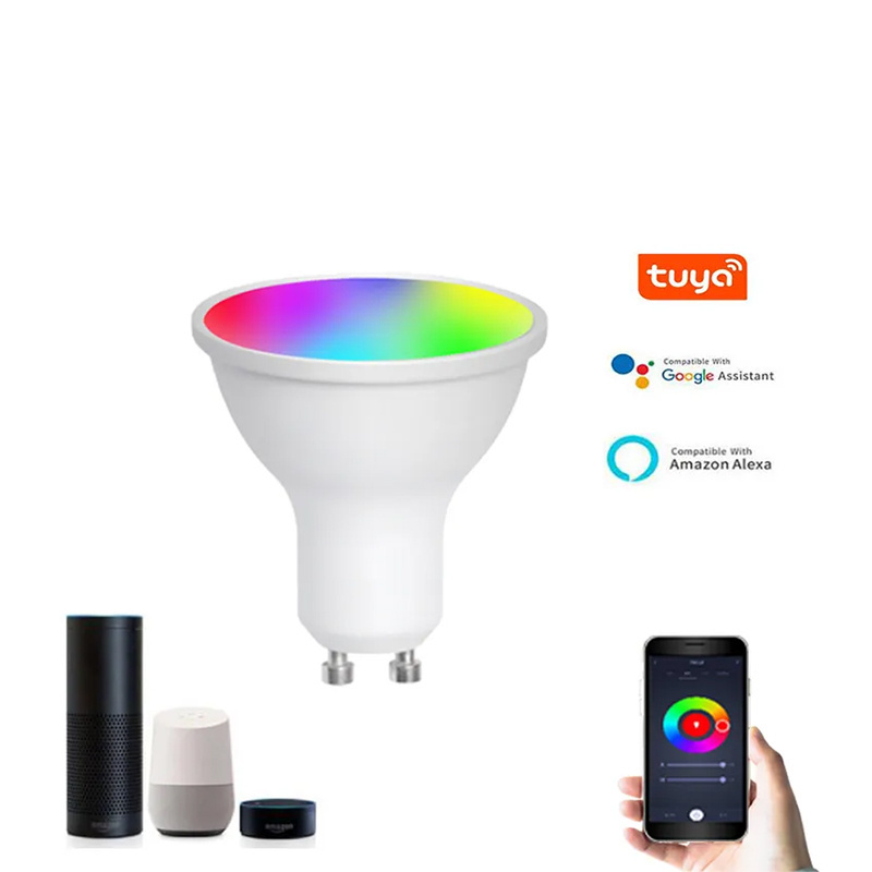 5W Tuya Smart Home Alexa Google APP Voice Control GU10 LED WiFi BLE Dimmable RGB CCT Colorful Changing Smart Lamp Spotlight Bulb