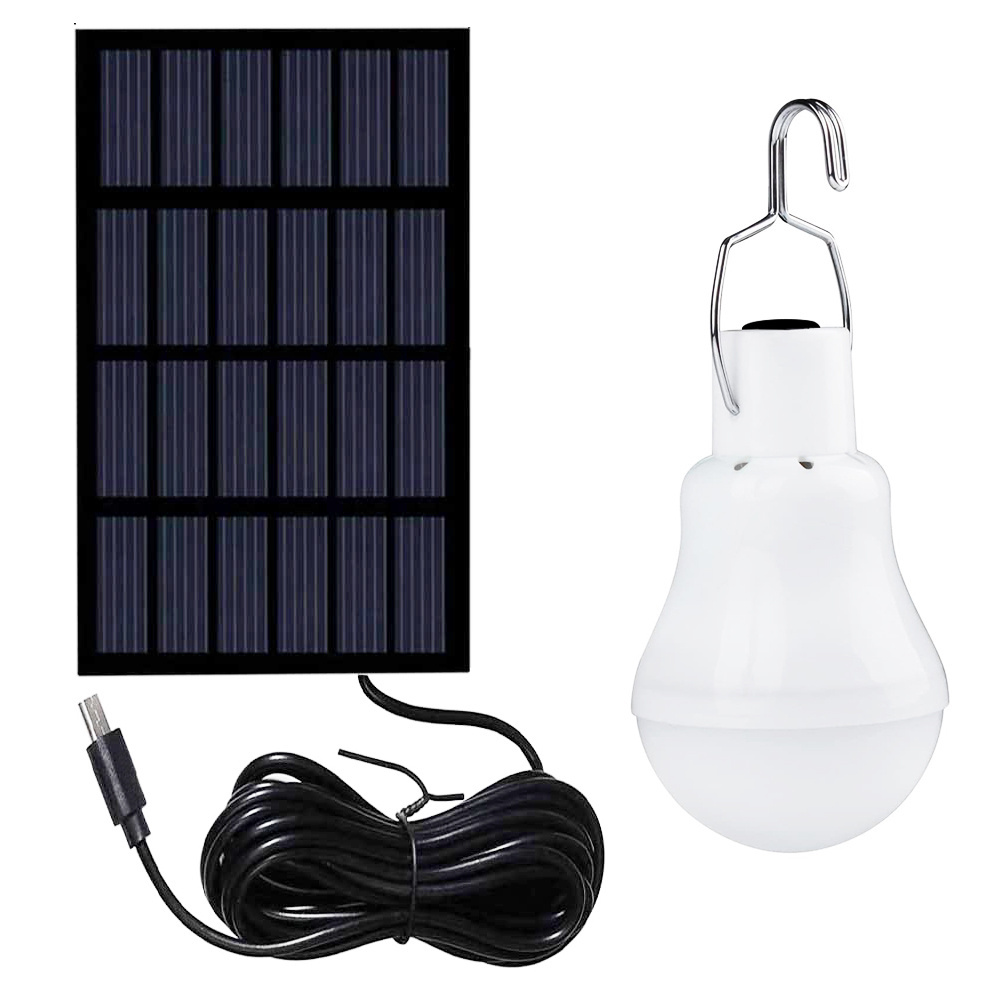 Outdoor Rechargeable LED Lamp Emergency Solar Panel Power Camping Light Bulb with Solar Panel Battery Powered Bulb