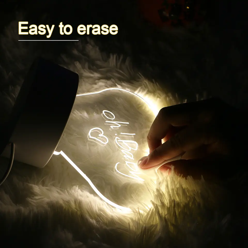 Erasable Rewritable Creative DIY RGB LED Glow 3D Memo Electronic Message Luminous Note Acrylic Writing Board Sleep Night Light