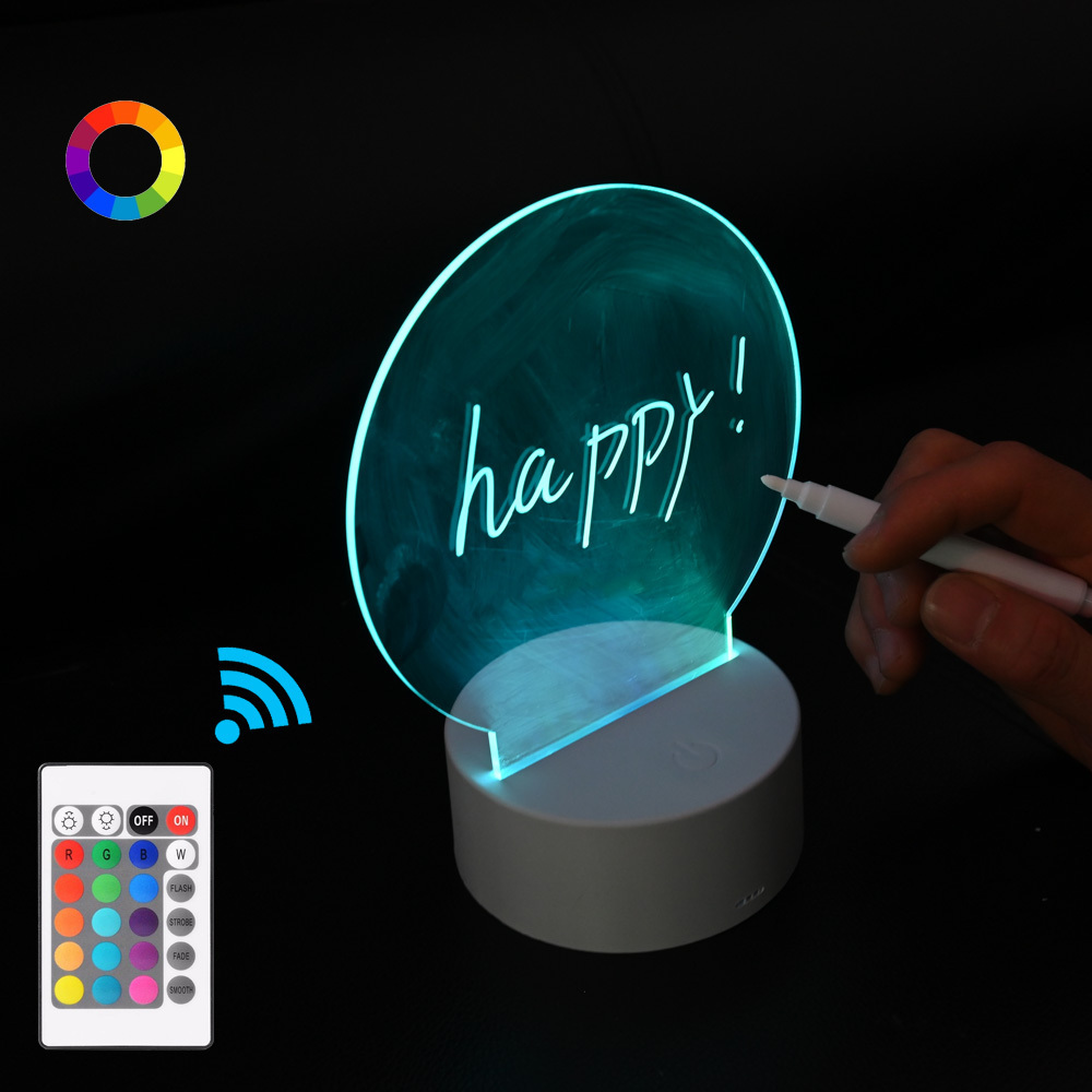 Erasable Rewritable Creative DIY RGB LED Glow 3D Memo Electronic Message Luminous Note Acrylic Writing Board Sleep Night Light