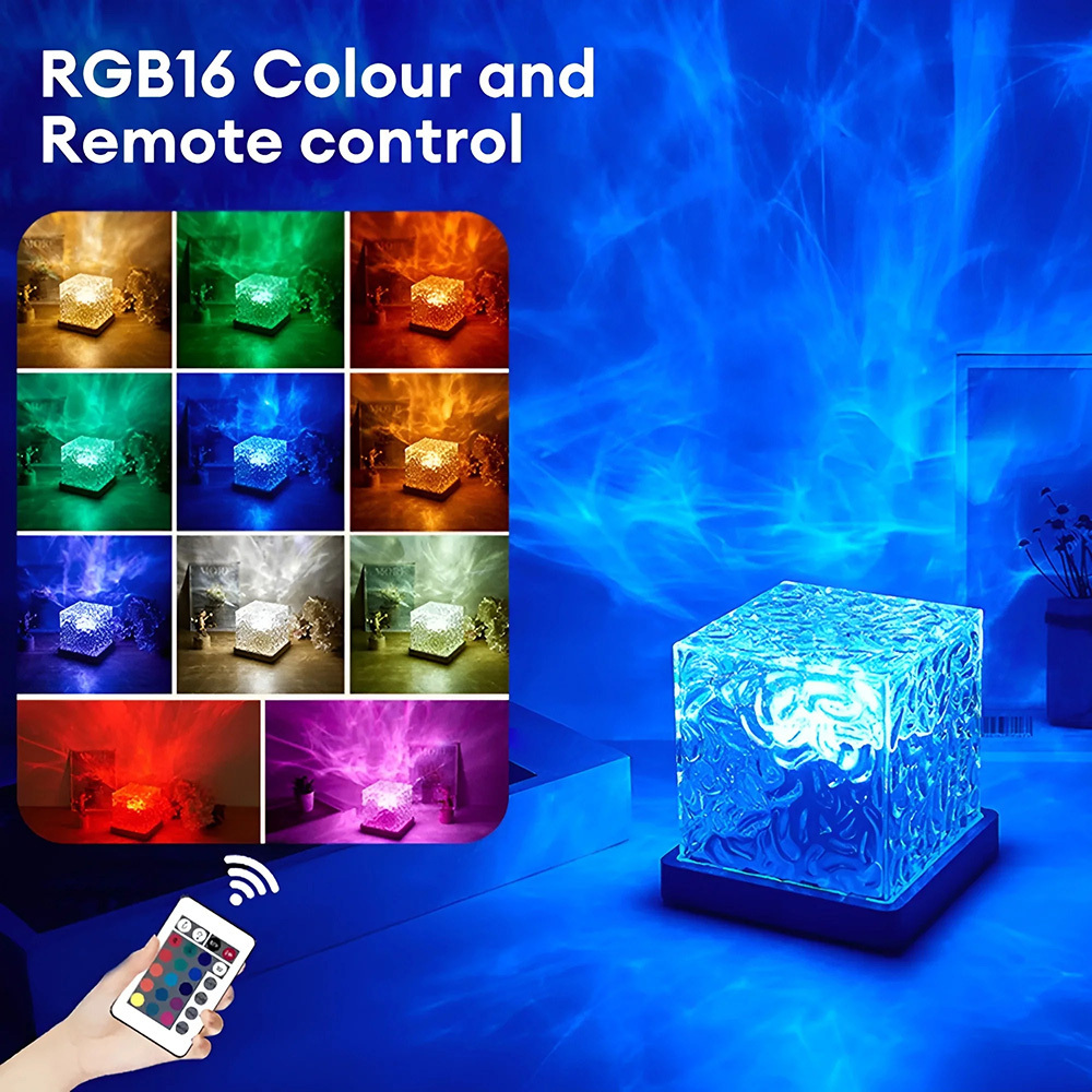 dynamic mode rotating water ripple 16 Color Changing Crystal projector remote control atmosphere space night light Table Lamp