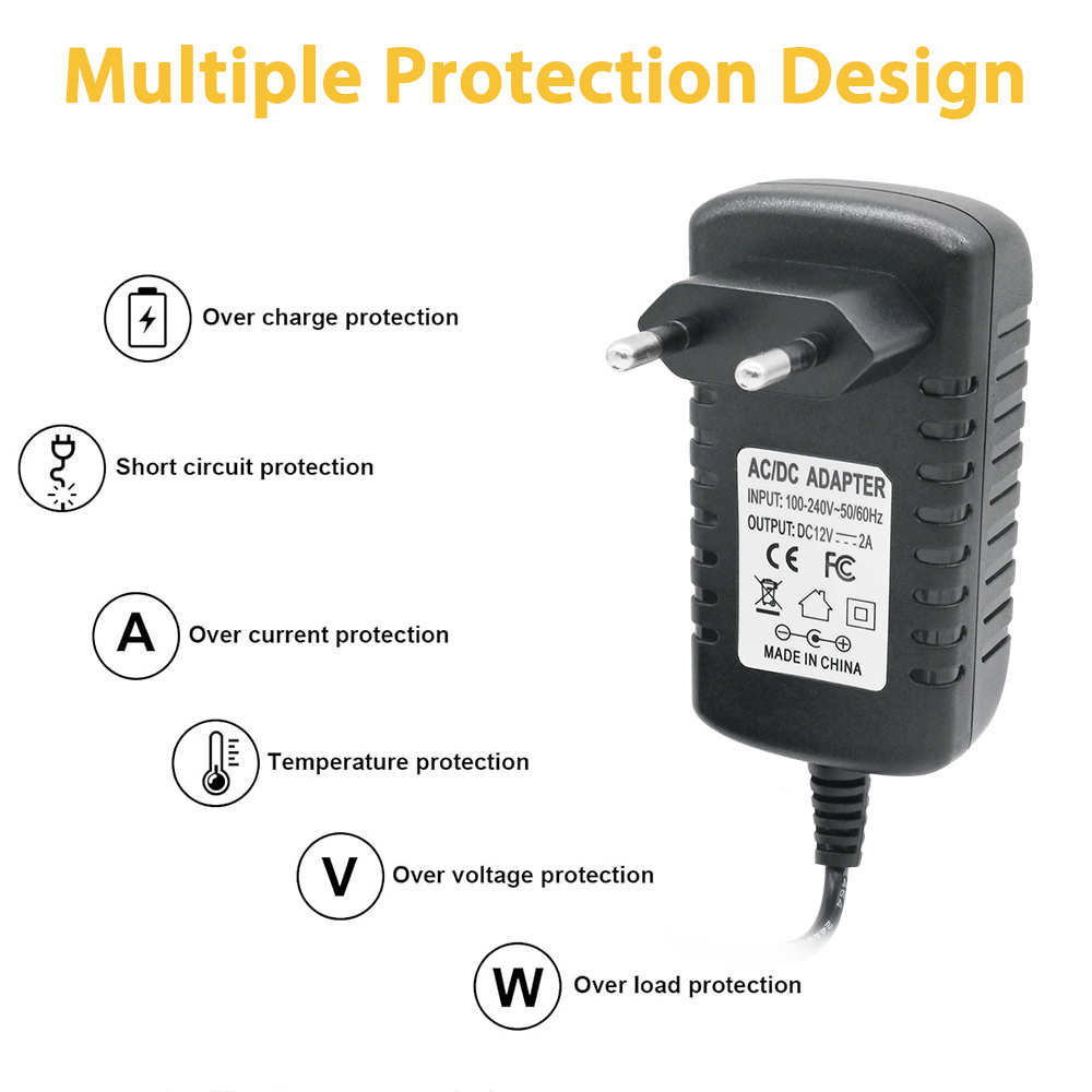 Inline Power Switch with Dimmer Adaptor 12V 2A AC/DC Power Adapter with Knob Switch Dimming Cable for 12Volt LED Strip Lights