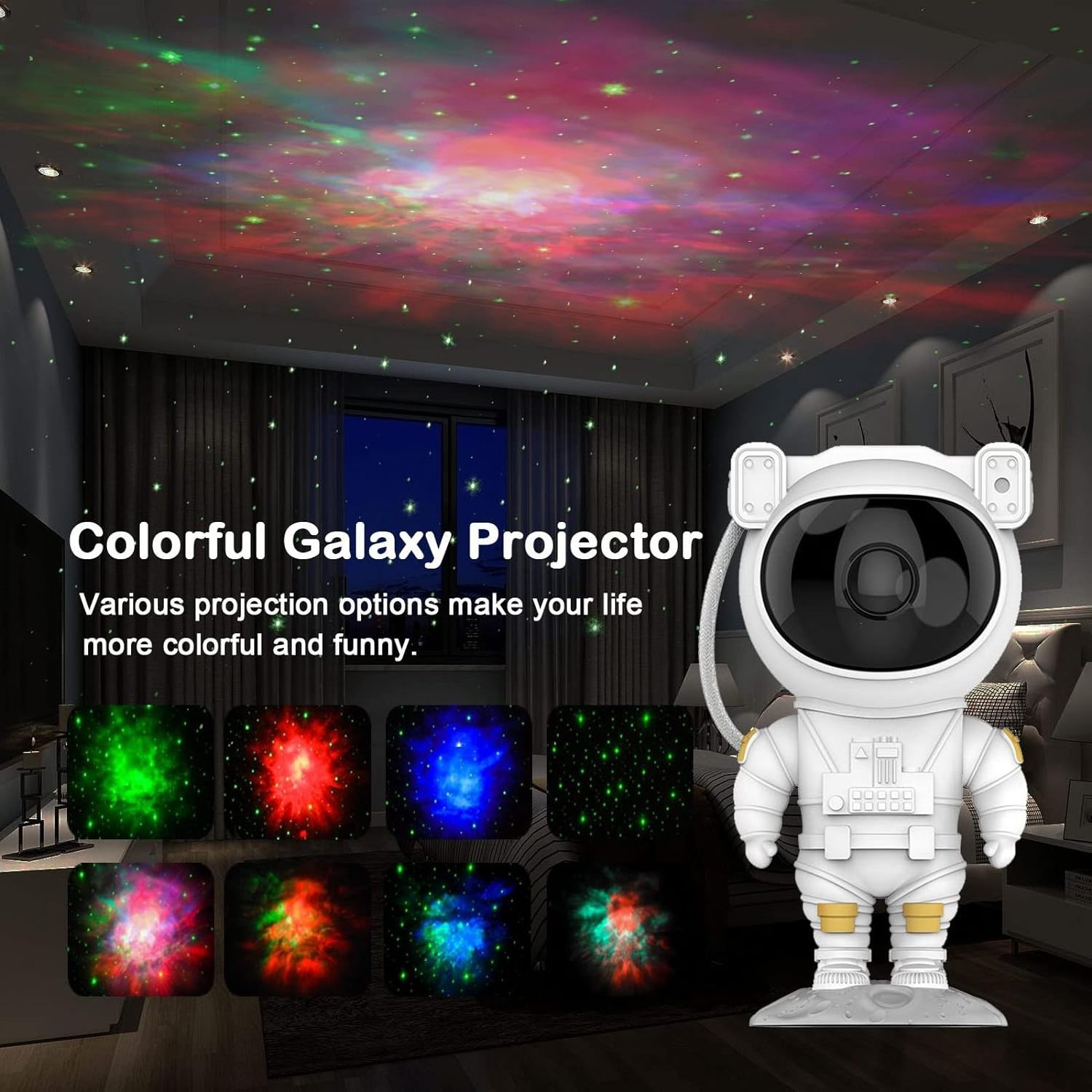 Multi-color Rotatable Astronaut Projection Spaceman Lamp Ocean Wave Star LED Night Light Galaxy Nebula Projector for Bedroom