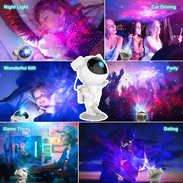 Astronaut Mini Spaceman Cosmonaut LED Projector Starry Sky Projection Car Atmosphere Lamp Galaxy Projection Star Night Light