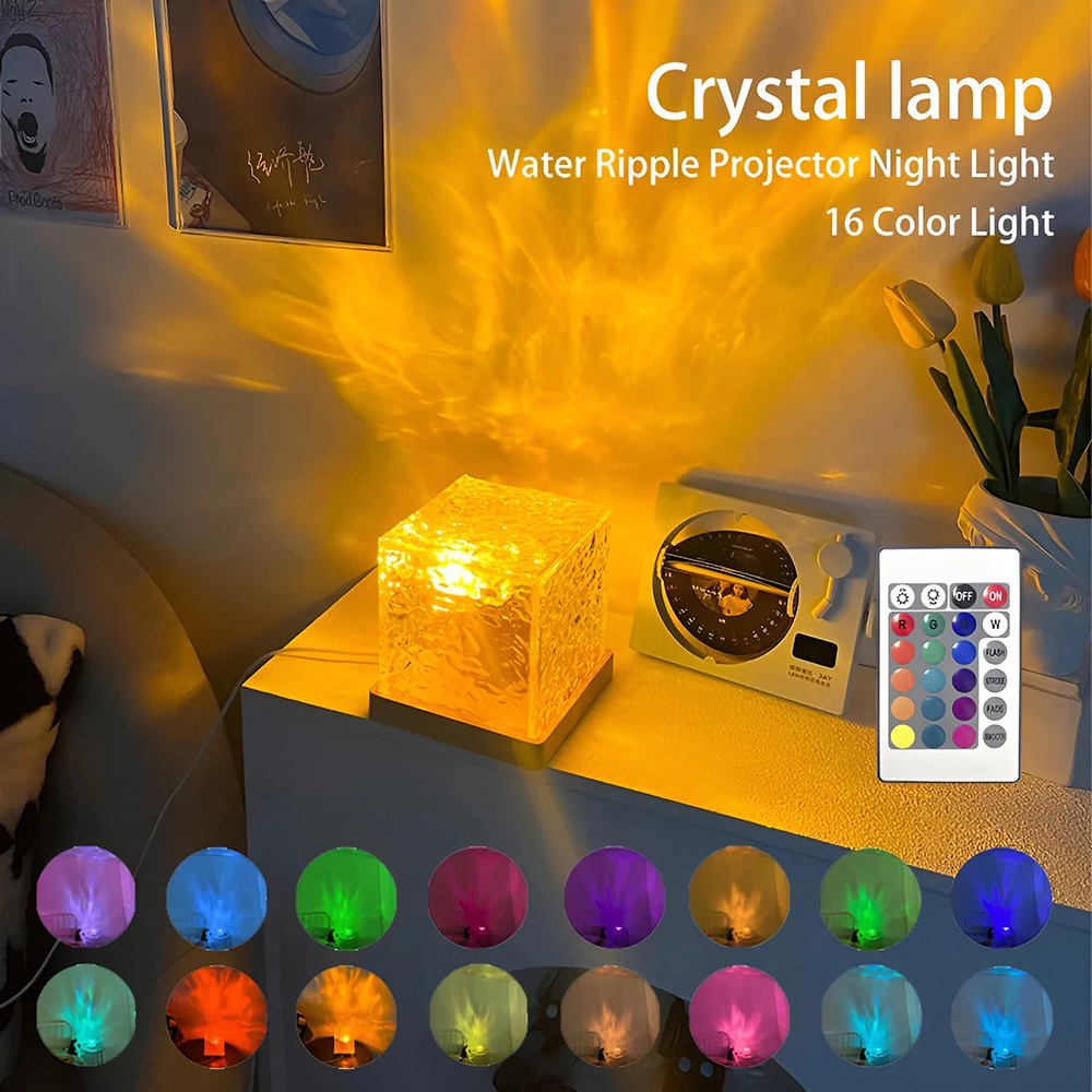 dynamic mode rotating water ripple 16 Color Changing Crystal projector remote control atmosphere space night light Table Lamp