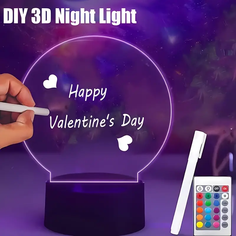 16 Colors RGB Display Lamp Base Erasable Writing Touch DIY Message Acrylic Sheet Resin Glass Board 3D LED Illusion Night Light