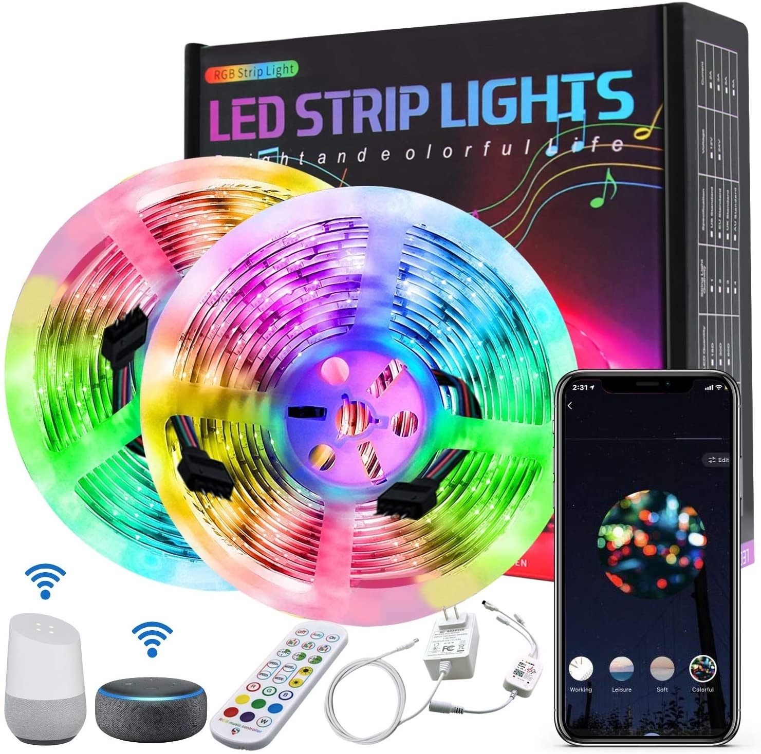 Smart Tuya Wifi 5M 10M 15M 20M 30M RGB Lights Alexa Google Home APP Phone Remote Controlled Room Christmas Decor LED Strip Light