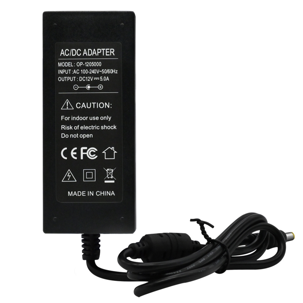 Adaptor 12V 5A 60W AC DC Power Supply 5 Amp 12 Volt Adapter Charger for LCD Screen 5.5mm*2.5mm DC Tip Barrel Jack Connector