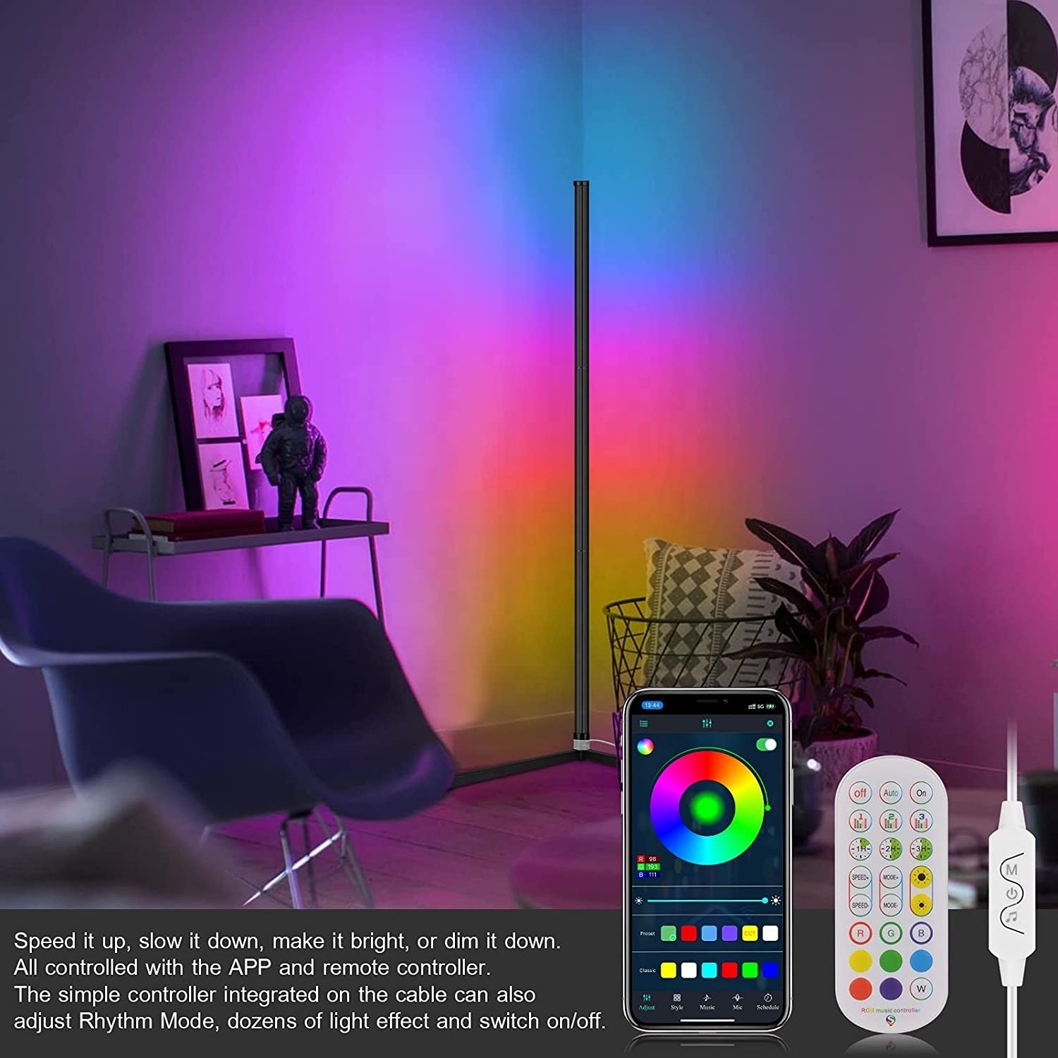 Smart Corner Floor Standing Standard Lamp Lighting Modern Home Wall Decor Stand Floor Light LED RGB Floor Flow Lamps