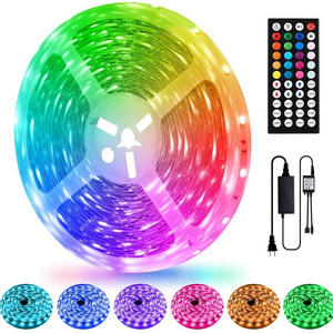 Color Changing LED Strips Light 50 Ft with 44Key IR Remote and DC24V Power Supply, Flexible 5050 RGB LED Tape Lights for Room