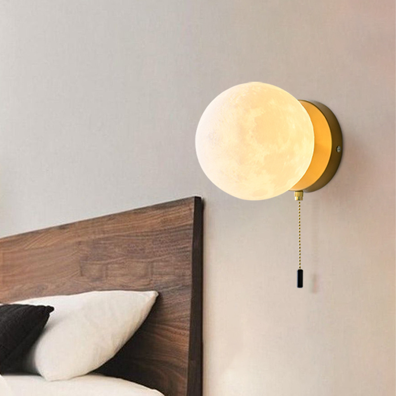 Modern Sconce  Wall Light For Bedroom Bedside Background Moon Lamp With Pull Switch Atmosphere LED Wall Lamp