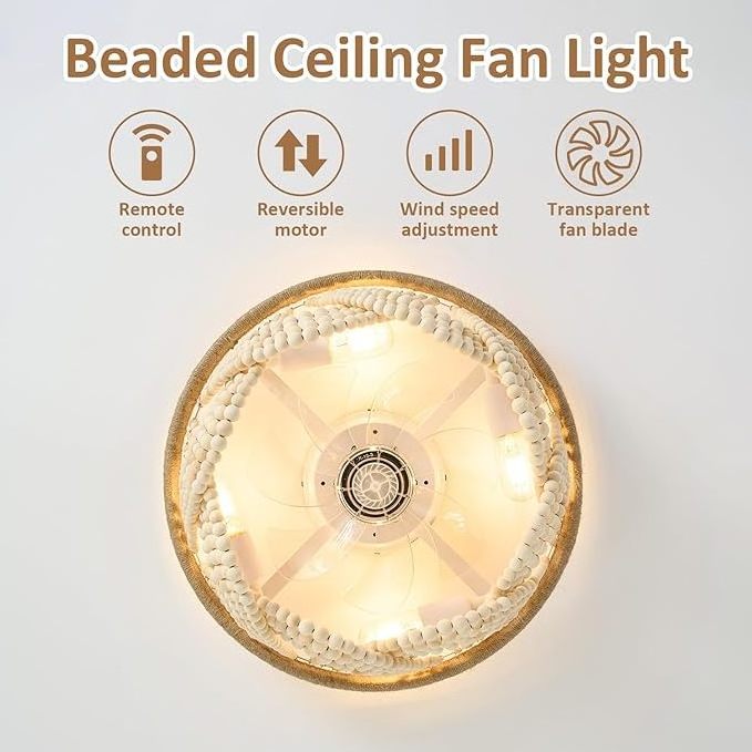 Wholesale Boho Boho Wood Bead Ceiling Fan Light With Remote Controller For Bedroom Kitchen Hallway Antique LED Ceiling Fan Light