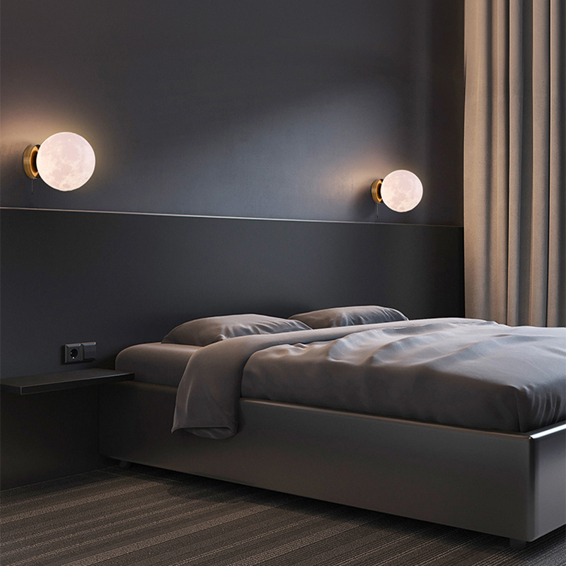 Modern Sconce  Wall Light For Bedroom Bedside Background Moon Lamp With Pull Switch Atmosphere LED Wall Lamp