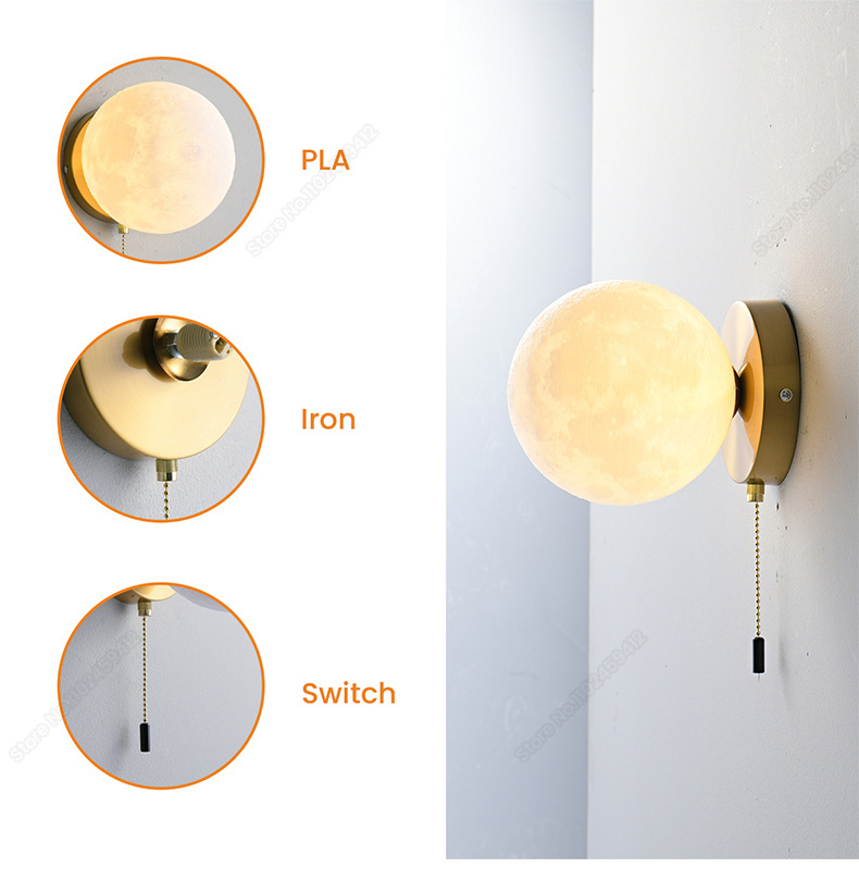 Modern Sconce  Wall Light For Bedroom Bedside Background Moon Lamp With Pull Switch Atmosphere LED Wall Lamp