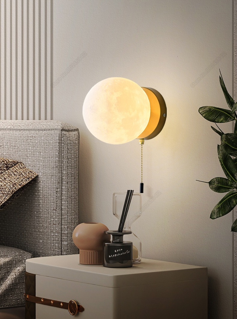 Modern Sconce  Wall Light For Bedroom Bedside Background Moon Lamp With Pull Switch Atmosphere LED Wall Lamp