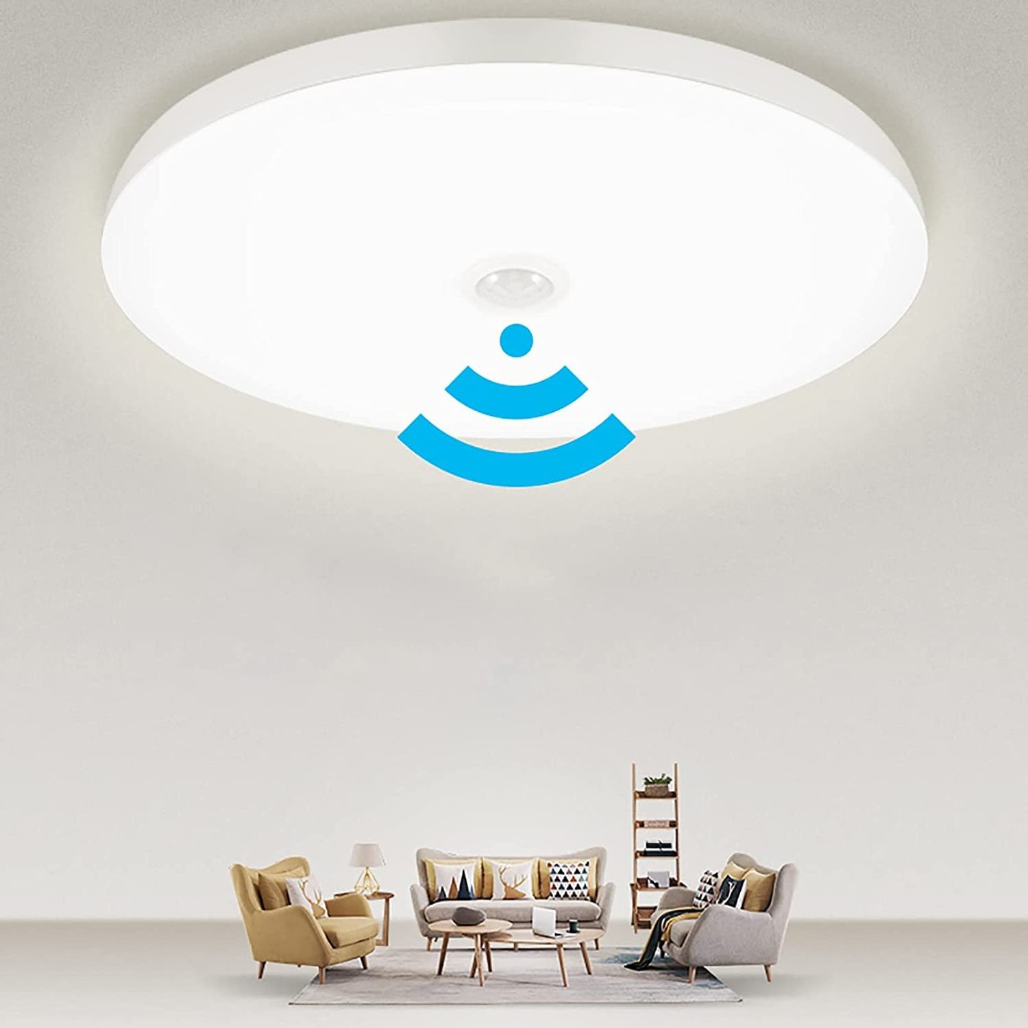 12W 6500K 22CM White Round Ceiling Lamp Indoor for Closet Stair Pantry Bathroom Hallway Garage Motion Sensor LED Ceiling Lights