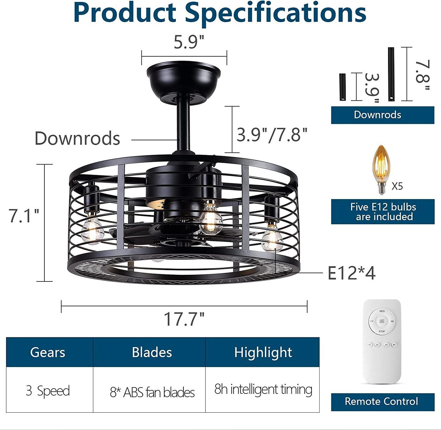 Factory Direct Ceiling Fans with Lights - Modern Enclosed Ceiling Fan Indoor with Remote Control Industrial Ceiling Fan Light