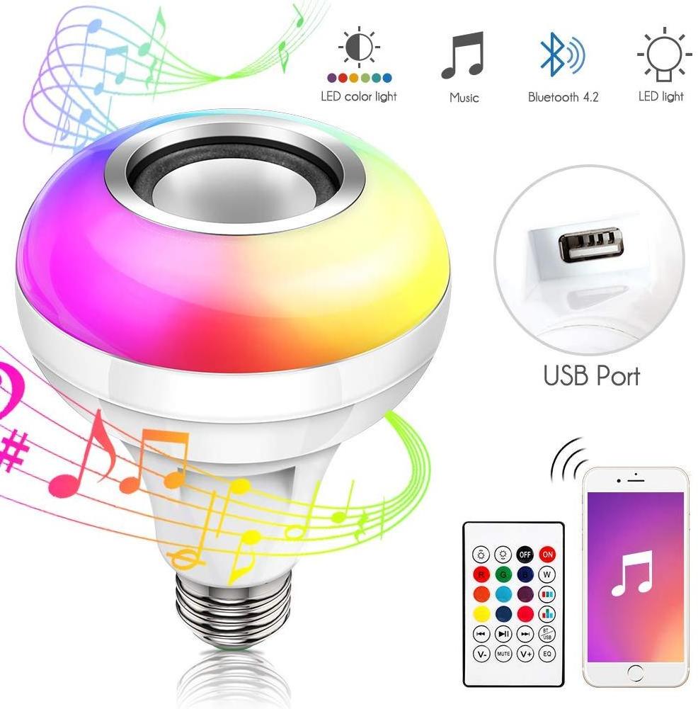 Smart Music Speaker LED Bulb 12W AC100-240V RGBW Color changing Music Player With Remote controller