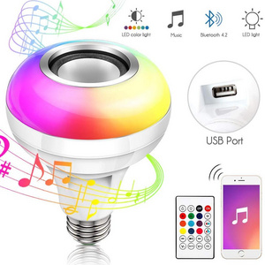 Smart Music Speaker LED Bulb 12W AC100-240V RGBW Color changing Music Player With Remote controller