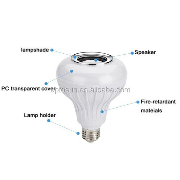 Smart Music Speaker LED Bulb 12W AC100-240V RGBW Color changing Music Player With Remote controller