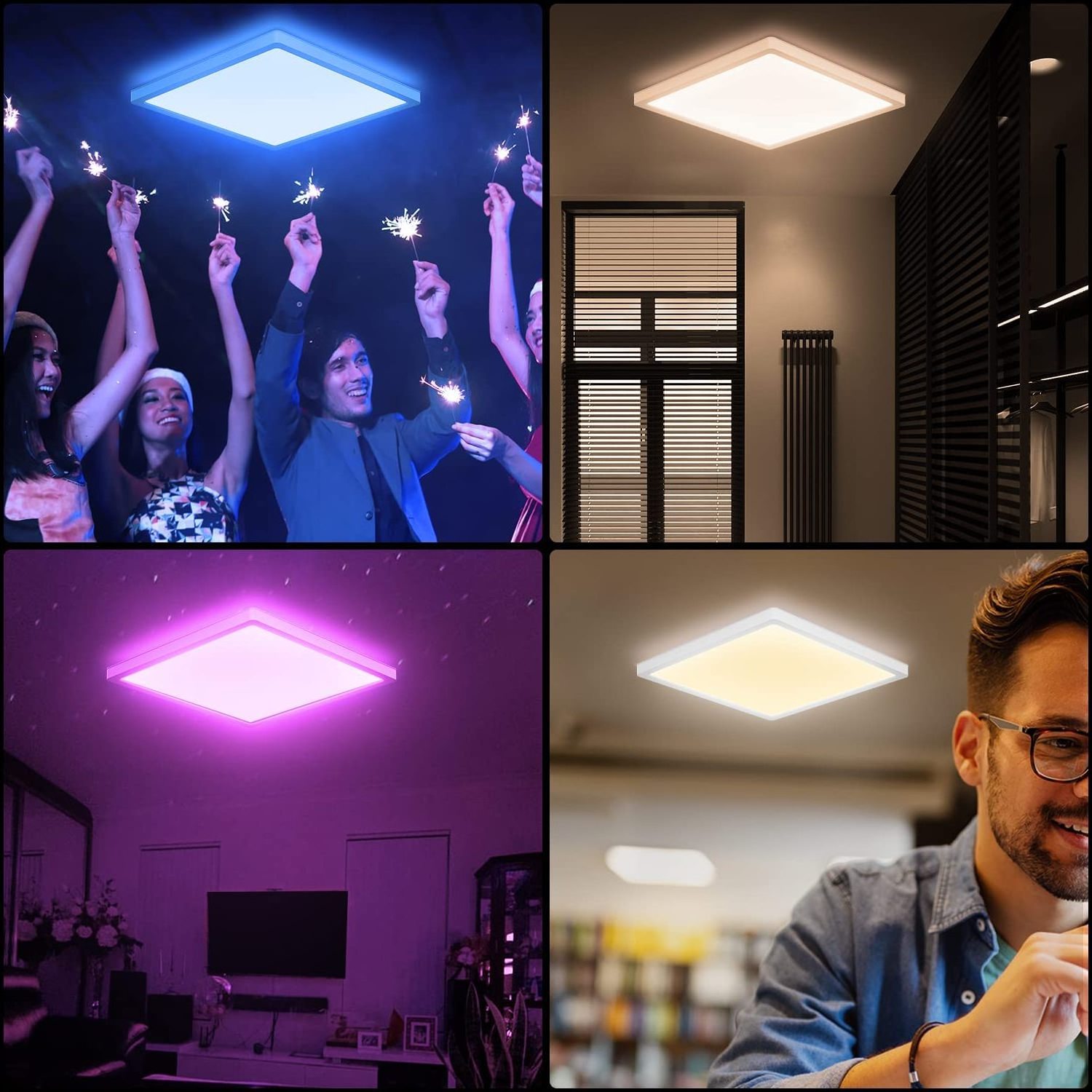 Smart Wifi LED Panel Light 60x60 48W Voice ControlCW WW CCT Multi RGB Color Changing Dim Timer Modern Flat Panel Ceiling Light