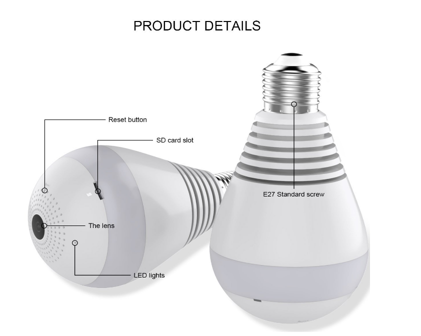 Smart Bulb Security Camera 2K 3MP 360 Degree Panoramic 2.4G Wifi Camera Wireless Wifi Light Bulb Camera