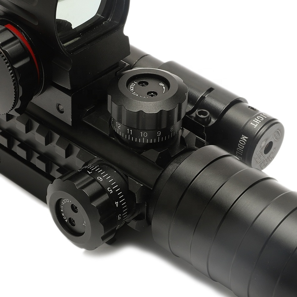 3-9x32 optical fishbone scope with red reflex sight and laser sights 3 in 1 red green dot illuminated scope combo