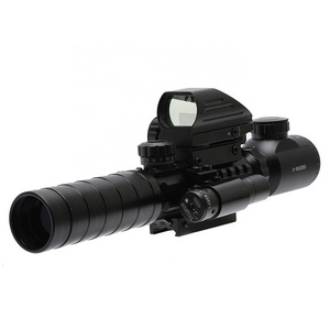 3-9x32 optical fishbone scope with red reflex sight and laser sights 3 in 1 red green dot illuminated scope combo