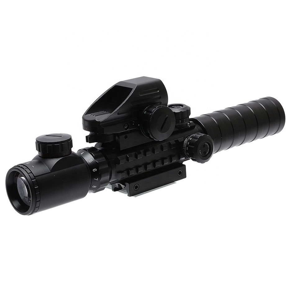 3-9x32 optical fishbone scope with red reflex sight and laser sights 3 in 1 red green dot illuminated scope combo