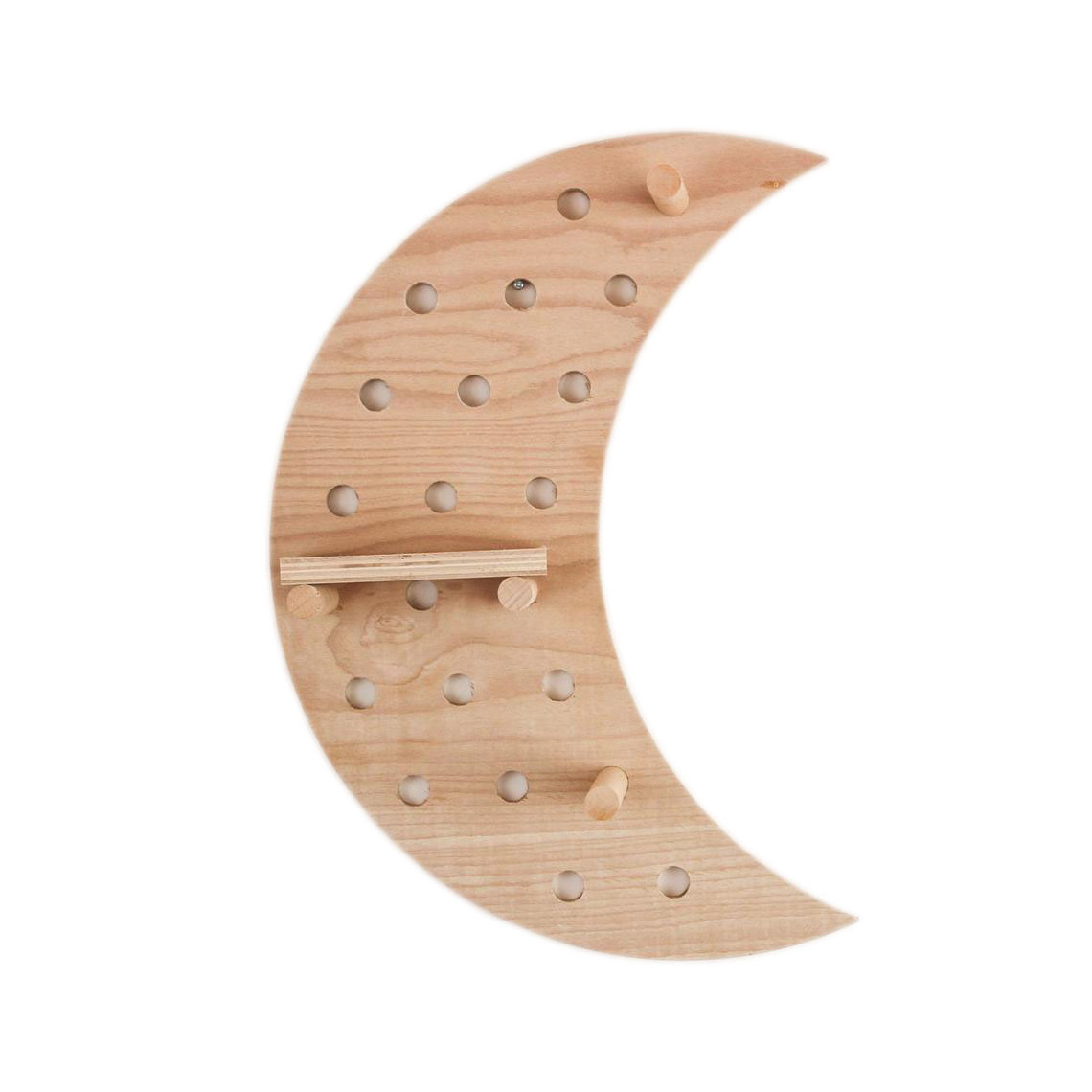 Wholesale Wooden Crescent Moon Shape Wall Mounted Shelving hanging basket wall shelf door pantry storage rack