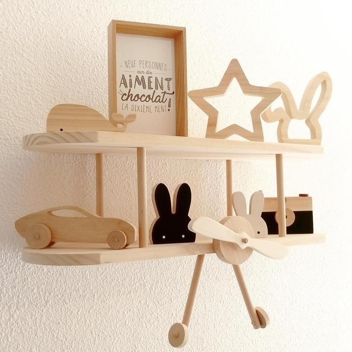 Scandinavian Decorative Kids Bedroom Wooden Wall Decor Nordic Handmade Wood Airplane Shelf