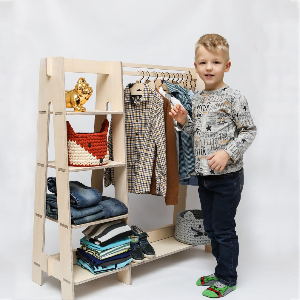 Wood Clothing Rack Dress Up Storage Vendor Display Kids Wardrobe Wooden Children Clothes Rack