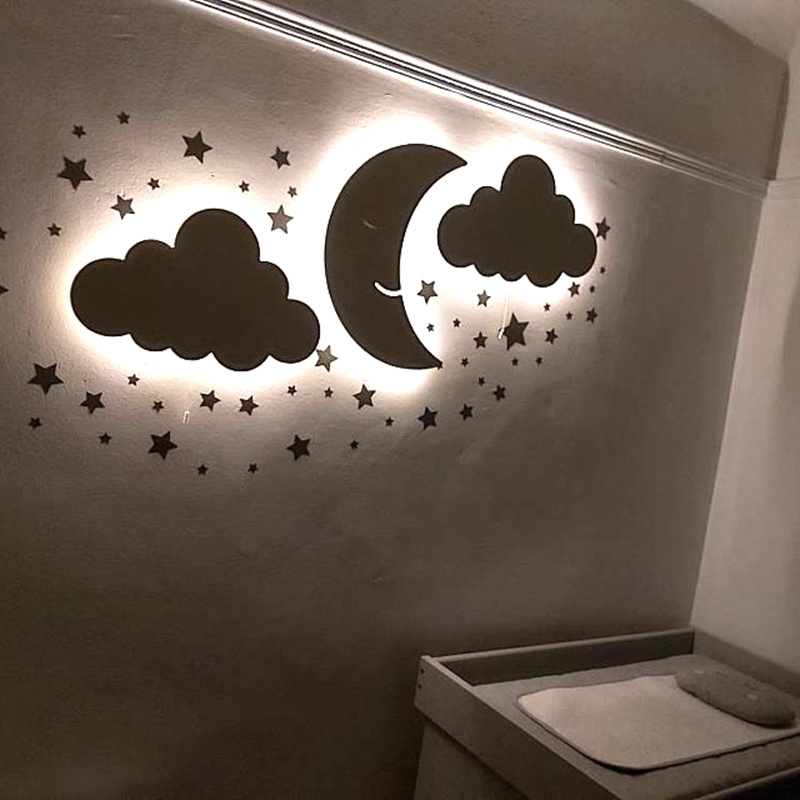 Baby Kids Room Wall Decor Wood Cloud Wall Light Nursery Lighting Room Night Light Bedside Lamp