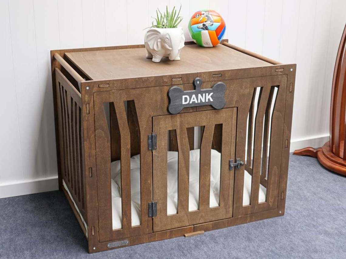 Wooden Rustic Pet Dog Cage Crate Kennel Indoor Modern Dog House Crates with Cushion Mat