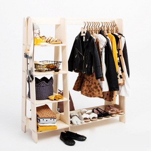 Wood Clothing Rack Dress Up Storage Vendor Display Kids Wardrobe Wooden Children Clothes Rack