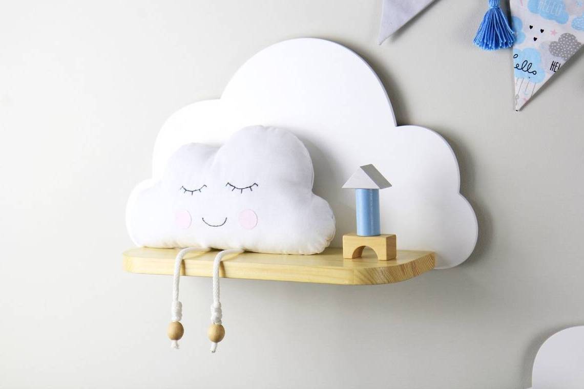 Wooden White Cloud Wall Floating Shelf Children Kids Room Bookshelf Baby Room Boho Nursery Decor